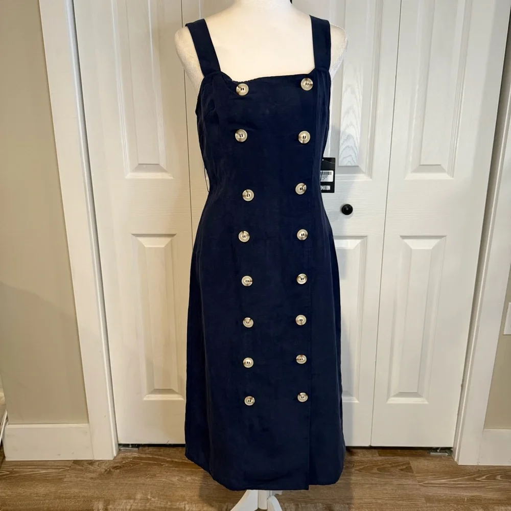 Reformation Navy Double-Breasted Belted Midi Dress - Picture 3 of 14